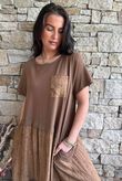 Tasha Damask T Shirt Maxi Dress Walnut